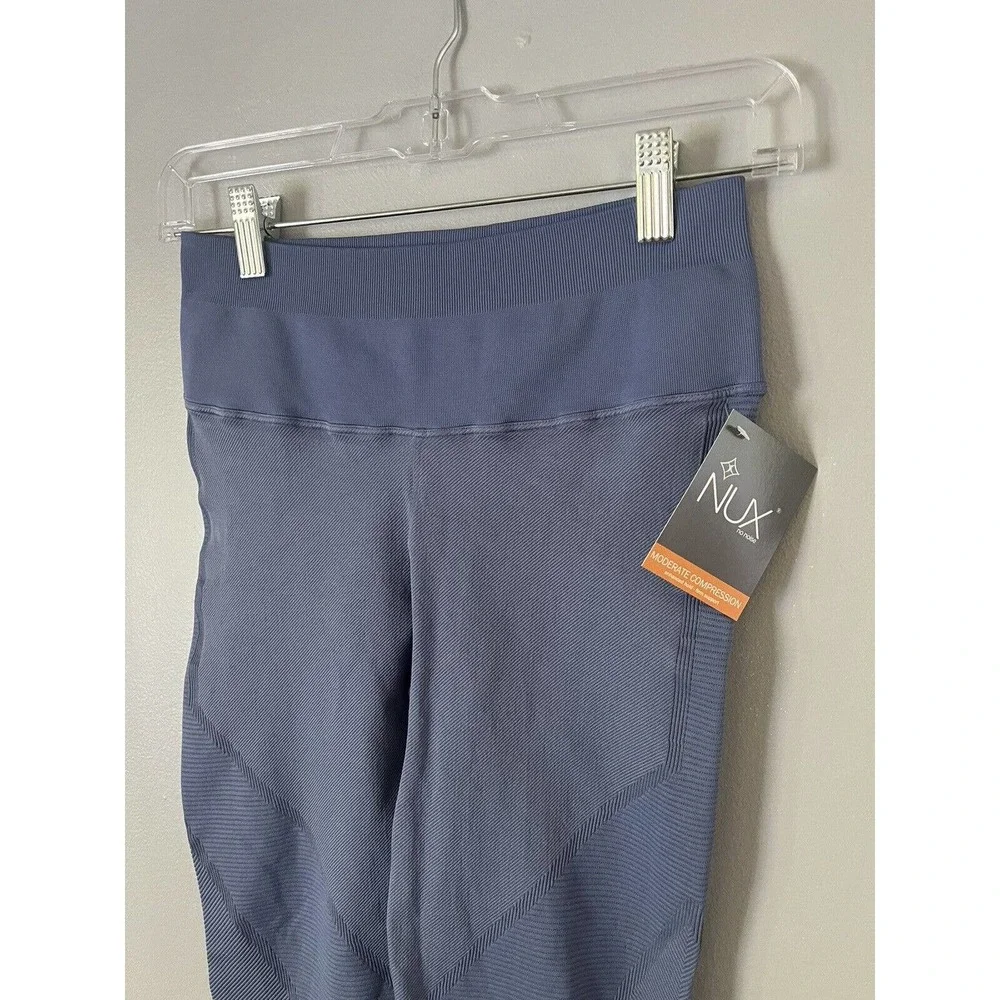NWT Nux Active Light Blue Moderate Compression Ribbed Leggings Size Large